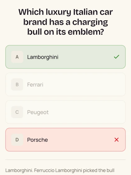 A multiple-choice question on the phone after the reveal: the right answer green, the player's pick red